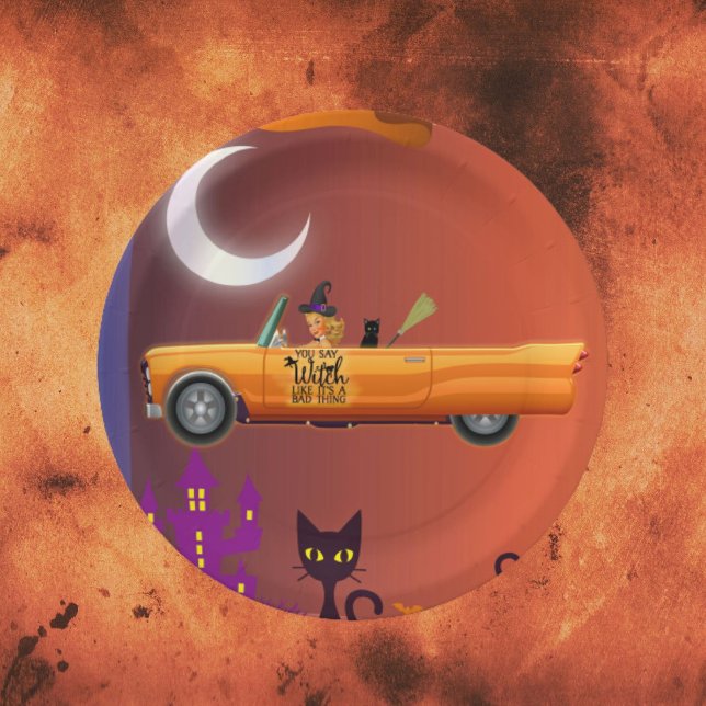 Plato De Papel Placa de papel Halloween Witch ln Car (Subido por el creador)