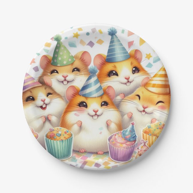 Plato De Papel Placa de papel Happy Hamster 7" | Fiesta de cumple (Anverso)