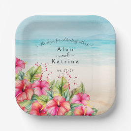 Plato De Papel Placa de papel Hibiscus Tropical Beach