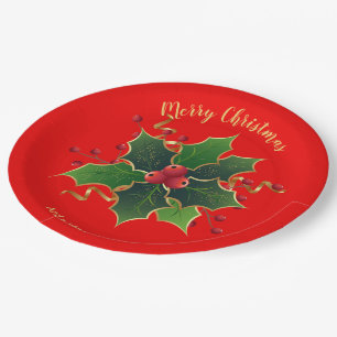 Plato De Papel Placa de papel Holly Mistletoe