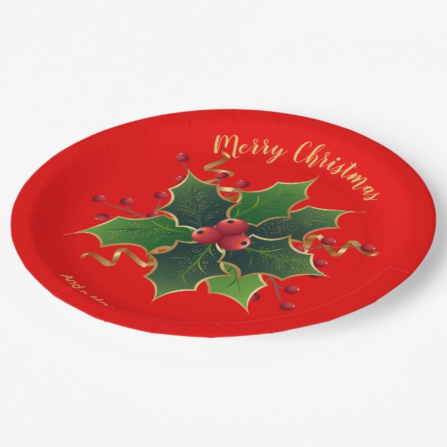 Plato De Papel Placa de papel Holly Mistletoe (Angular)