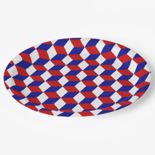 Plato De Papel Placa de papel - Ilusión en rojo, blanco y azul