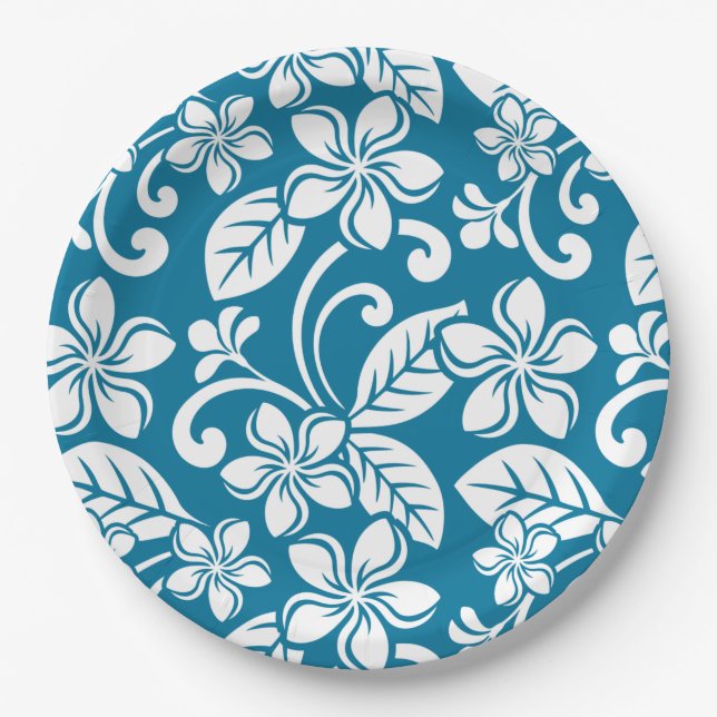 Plato De Papel Placa de papel ISLAND PLUMERIA (AZUL CARIBEÑO) (Anverso)