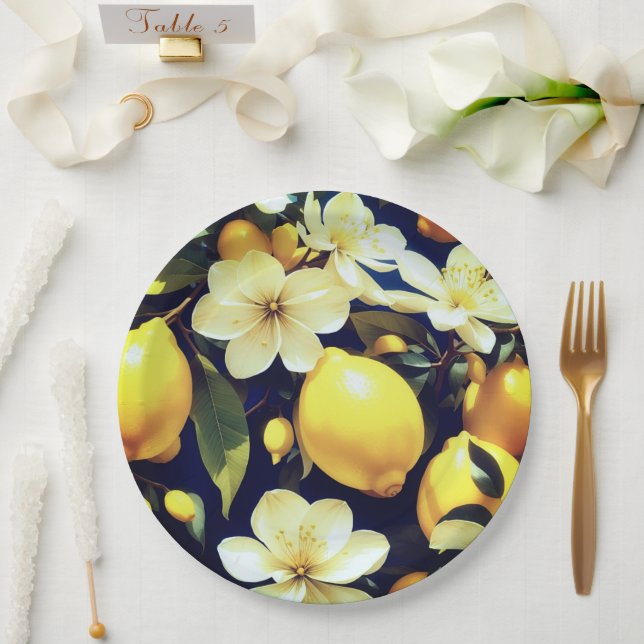 Plato De Papel Placa de papel limones florales boda/ducha (Boda)