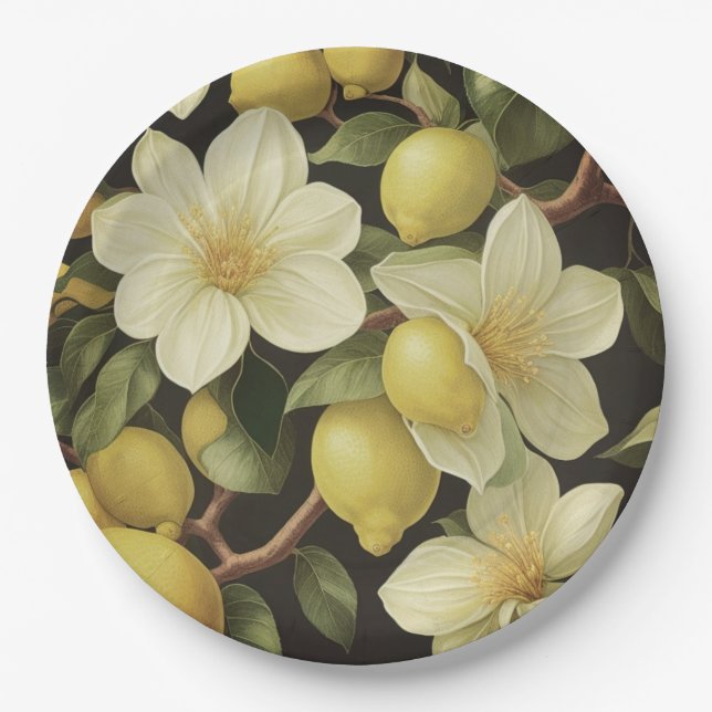 Plato De Papel Placa de papel limones florales boda/ducha
