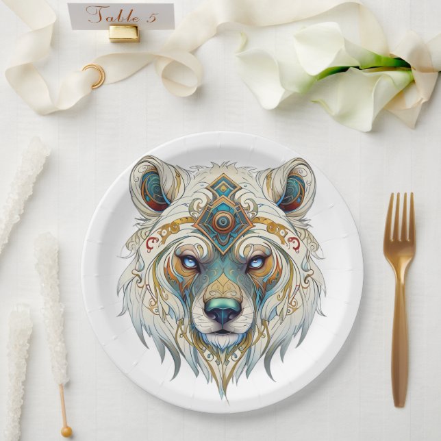 Plato De Papel Placa de papel Lobo Espiritual Nativa Estadouniden (Boda)