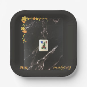 Plato De Papel Placa de papel Mahjong con diseño floral naranja