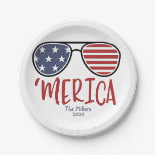 Plato De Papel Placa de papel Merica Sungafas 4 de julio