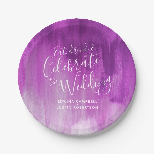 Plato De Papel placa de papel morado abstracto boda (Anverso)