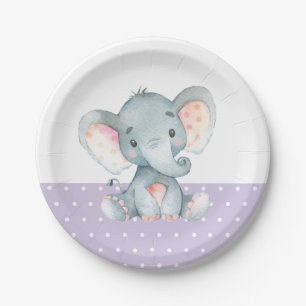Plato De Papel Placa de papel morado para elefante chica Baby Sho