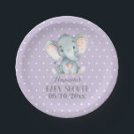 Plato De Papel Placa de papel morado para elefante chica Baby Sho<br><div class="desc">Placa de papel morado para elefante chica Baby Shower</div>