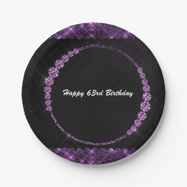 Plato De Papel Placa de papel morado y negro para el cumpleaños (Anverso)