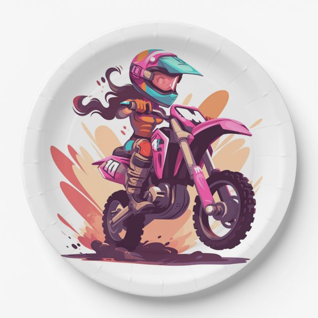 Plato De Papel Placa de papel Motocross Fiesta para chicas (Anverso)
