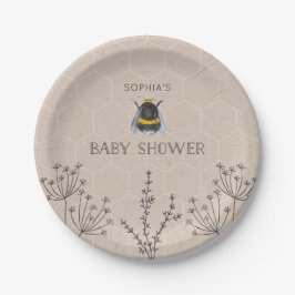 Plato De Papel Placa de papel natural de Bee Baby Shower