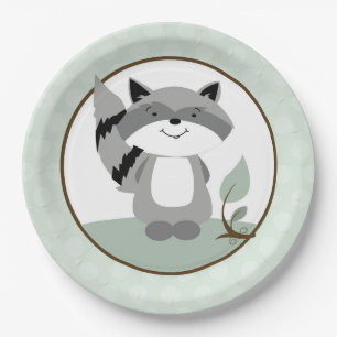 Plato De Papel Placa de papel natural Raccoon Woodland Verde