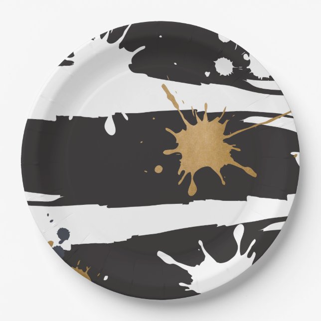 Plato De Papel Placa de papel negro y dorado (Anverso)