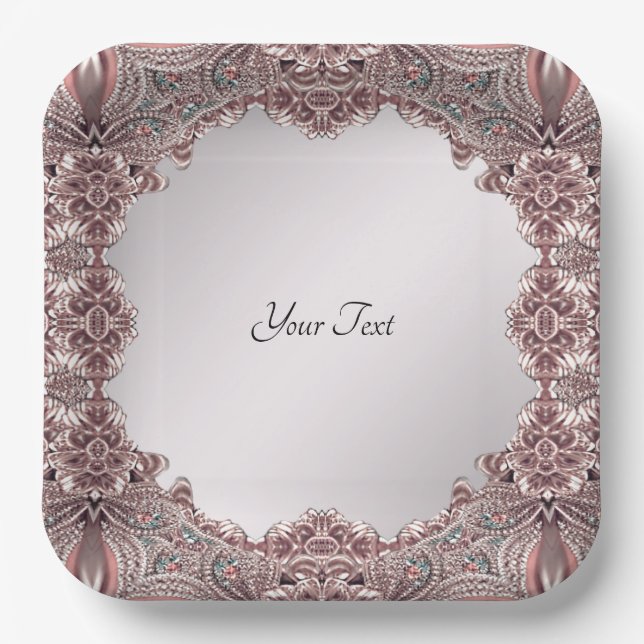 Plato De Papel Placa de papel ornamental rosa (Anverso)