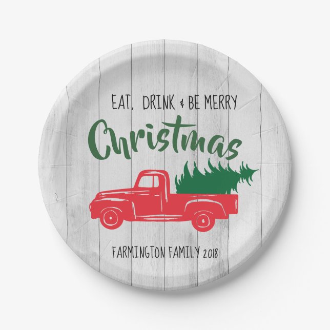 Plato De Papel Placa de papel para camionetas rojas de Navidades  (Anverso)