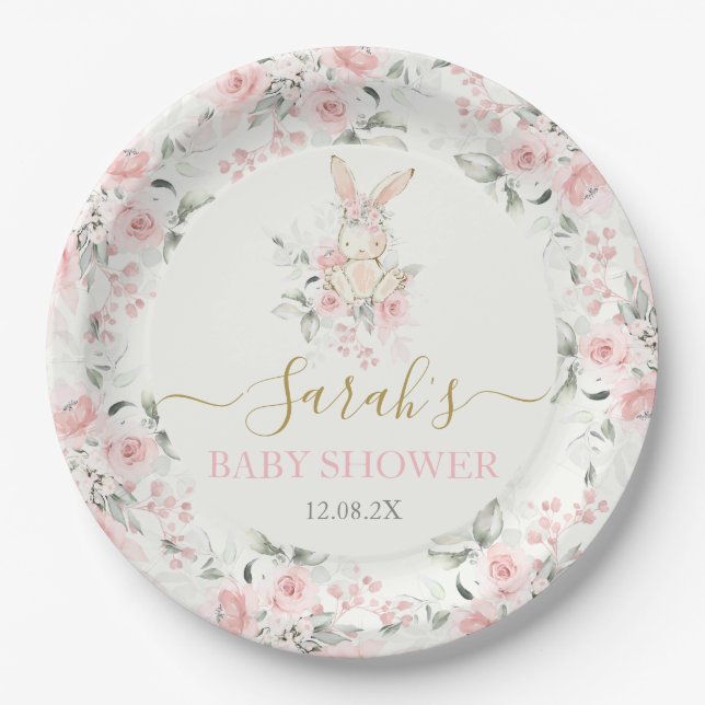 Plato De Papel Placa de papel para Chica Baby Shower Bunny (Anverso)