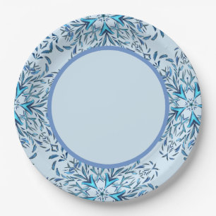 Plato De Papel Placa de papel para copos de nieve azul pálido en