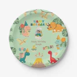 Plato De Papel Placa de papel para el cumpleaños de Dinosaur - Fo