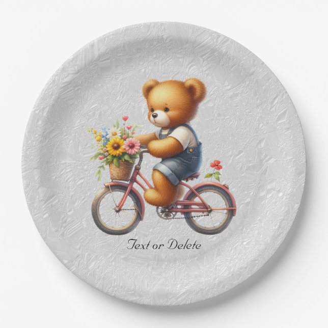 Plato De Papel Placa de papel para el oso de la bicicleta floral (Anverso)