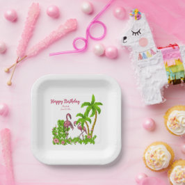 Plato De Papel Placa de papel para flamencos y flores tropicales