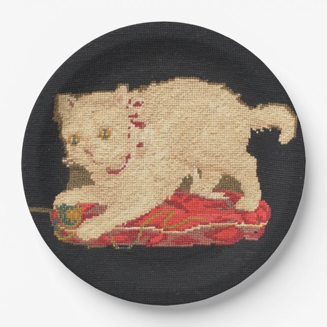 Plato De Papel Placa de papel para gato Kitty Needlepoint (Anverso)