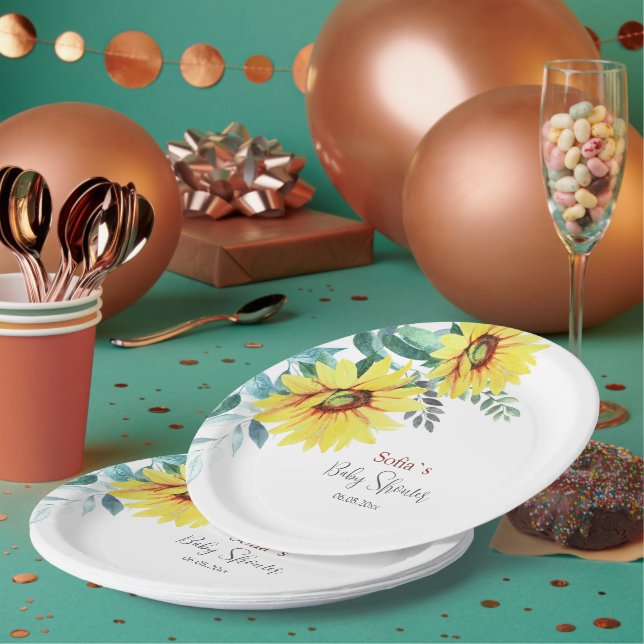 Plato De Papel Placa de papel para la ducha de bebé con girasoles (Multi)