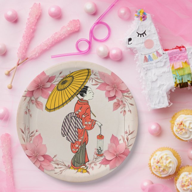 Plato De Papel Placa de papel para mujeres asiáticas (Fiesta)