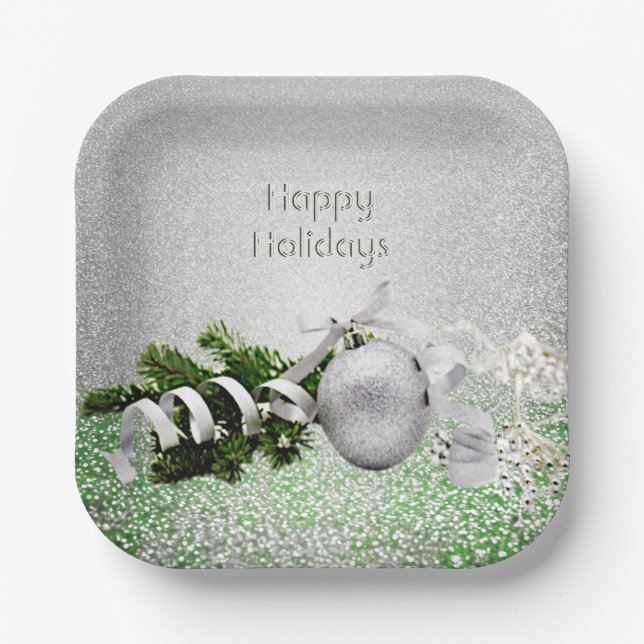 Plato De Papel Placa de papel para Navidades de cinta blanca con  (Anverso)