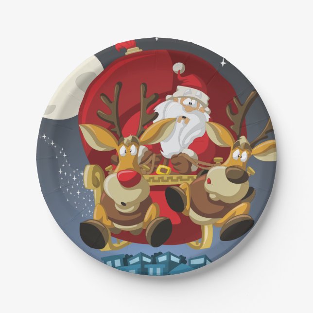 Plato De Papel Placa de papel para Navidades de renos y Santa (Anverso)