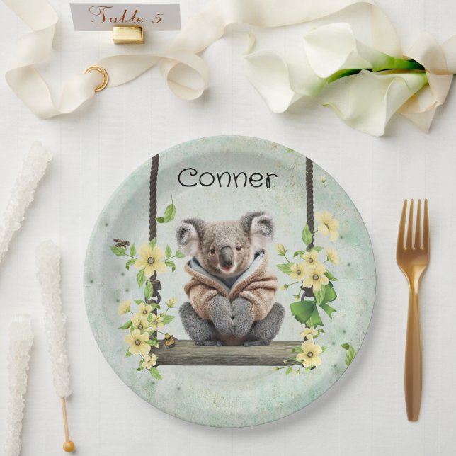 Plato De Papel Placa de papel para niños con oso Koala (Boda)