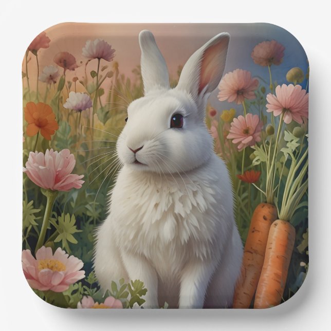 Plato De Papel Placa de papel para parche de flor y conejo (Anverso)