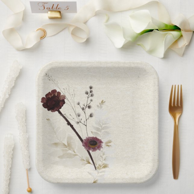 Plato De Papel Placa de papel para Personalizado de flores silves (Boda)