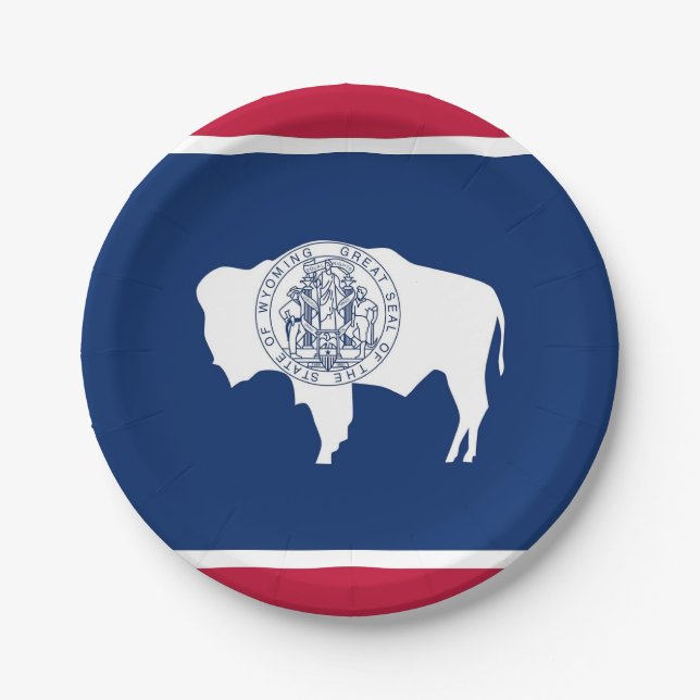 Plato De Papel Placa de papel patriótica con bandera de Wyoming (Anverso)
