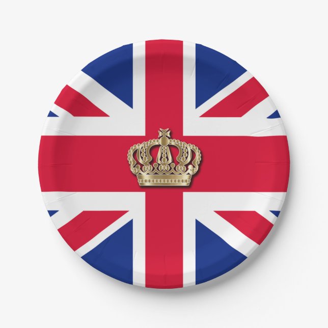 Plato De Papel Placa de papel Patriótico Crown and Union Jack (Anverso)