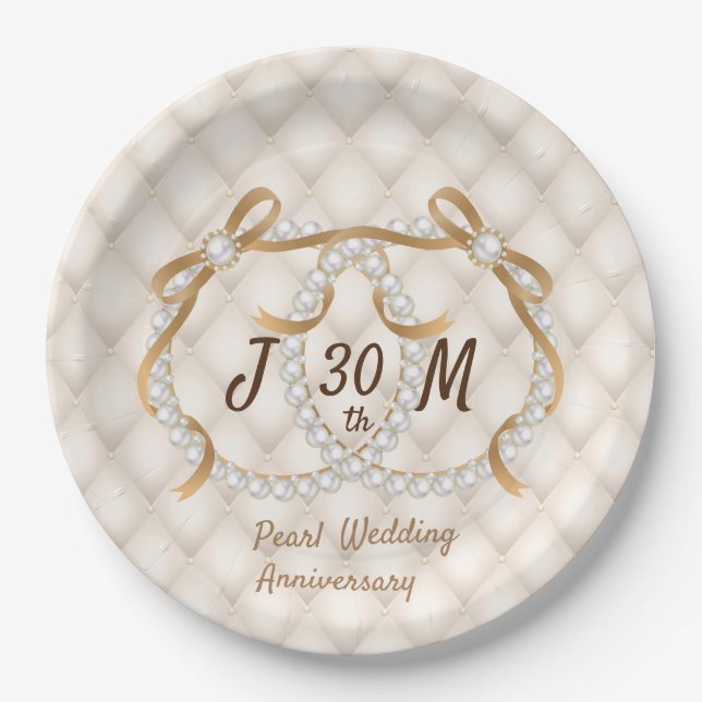 Plato De Papel Placa de papel Pearl Ribbon de las Iniciales Perso (Anverso)