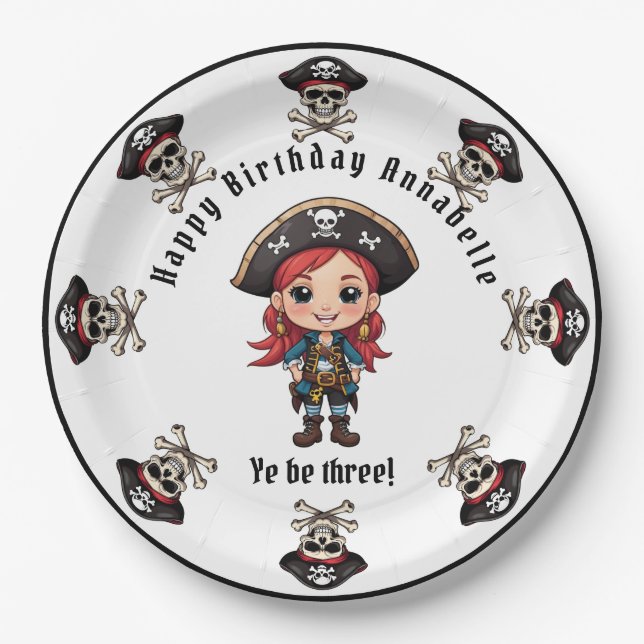 Plato De Papel Placa de papel personalizada de Fiesta pirata (Anverso)