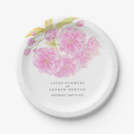 Plato De Papel placa de papel personalizado de cerezo rosa boda