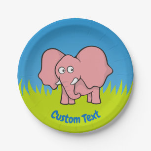 Plato De Papel Placa de papel personalizado de elefante rosa