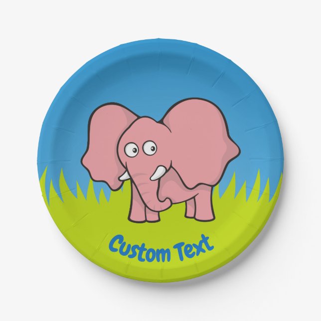 Plato De Papel Placa de papel personalizado de elefante rosa (Anverso)