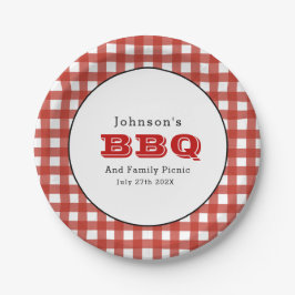 Plato De Papel Placa de papel picnic de la familia Gingham BBQ