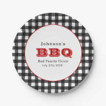 Placa de papel picnic de la familia Gingham BBQ