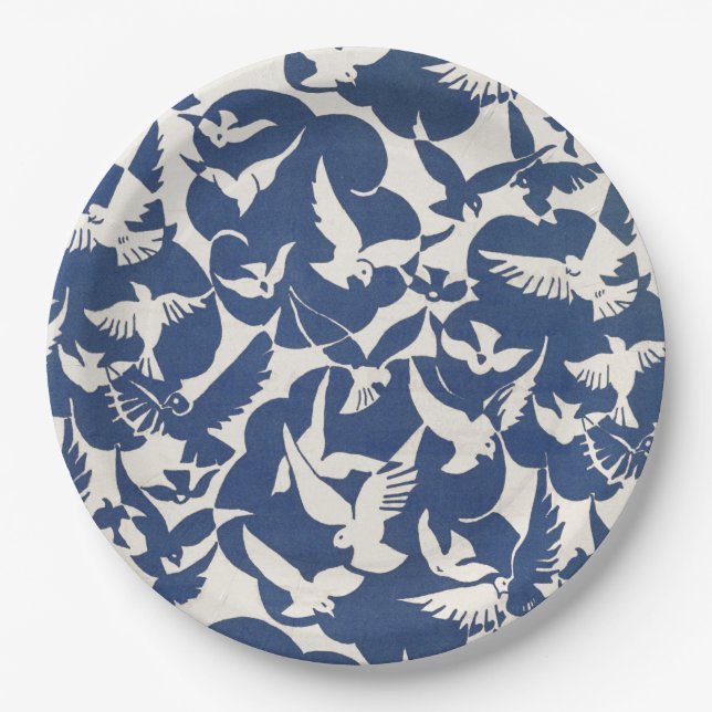PLATO DE PAPEL PLACA DE PAPEL: PIGEONS EN BLANCO + AZUL :1928 (Anverso)