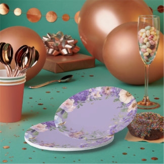 Plato De Papel Placa de papel pintada a mano con violetas moradas