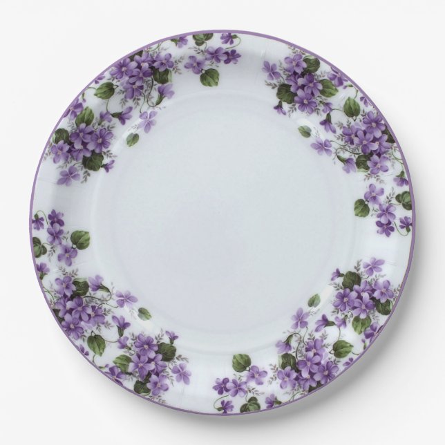 Plato De Papel Placa de papel pintada a mano con violetas moradas (Anverso)