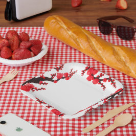 Plato De Papel Placa de papel pintado de flores de sakura rojas