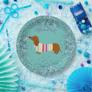 Plato De Papel Placa de papel Purpurina de Dachshund animada
