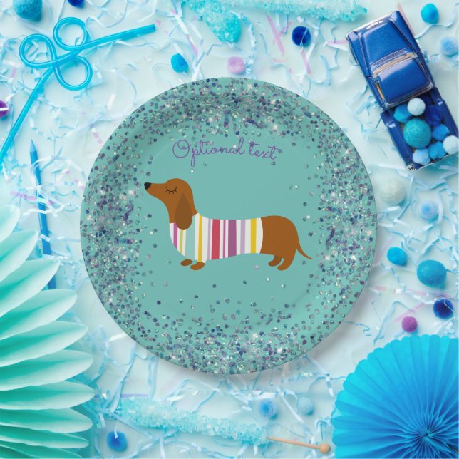 Plato De Papel Placa de papel Purpurina de Dachshund animada (Fiesta)
